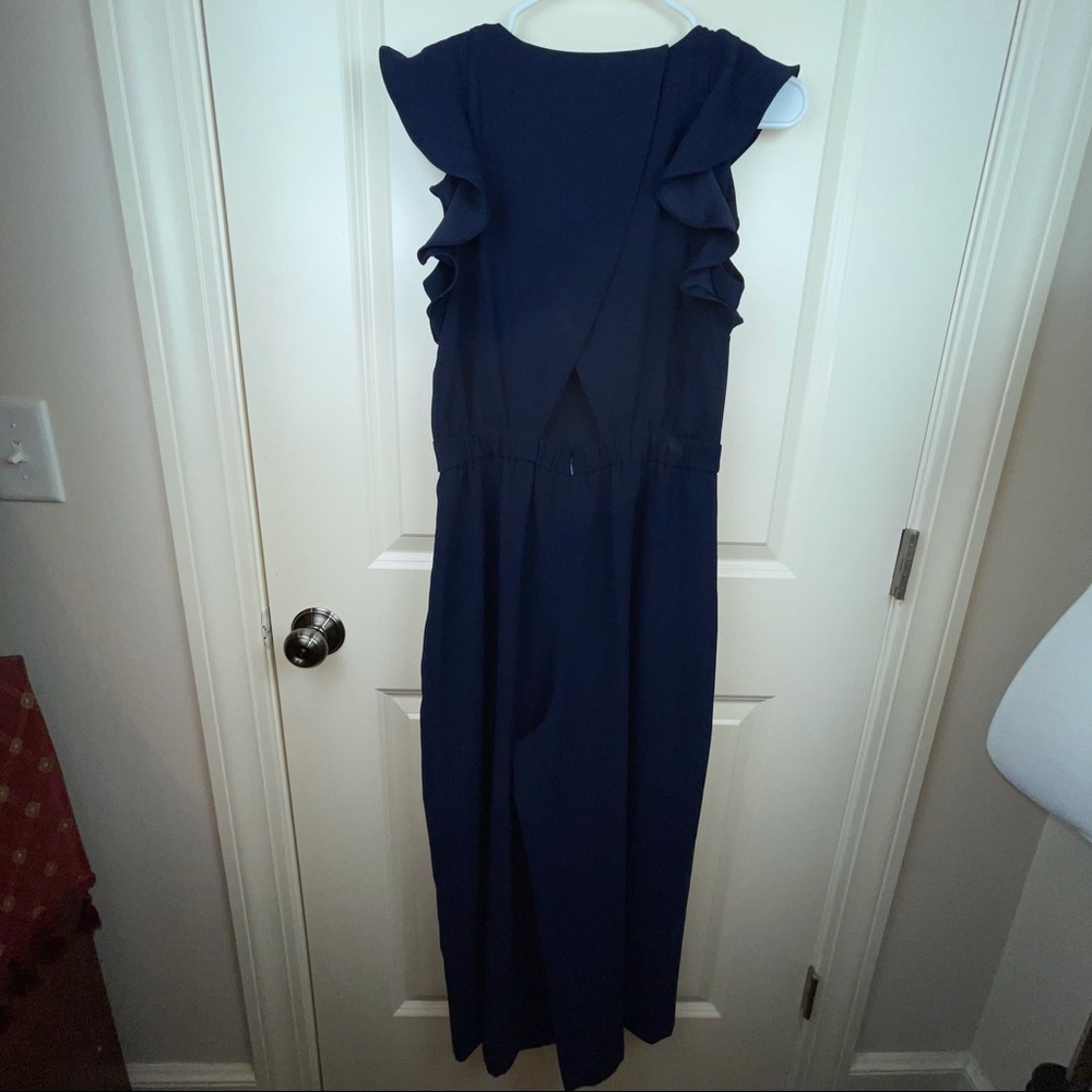 NEW J Crew Ruffle Sleeve Navy Wide Leg Jumpsuit - Picture 7 of 14